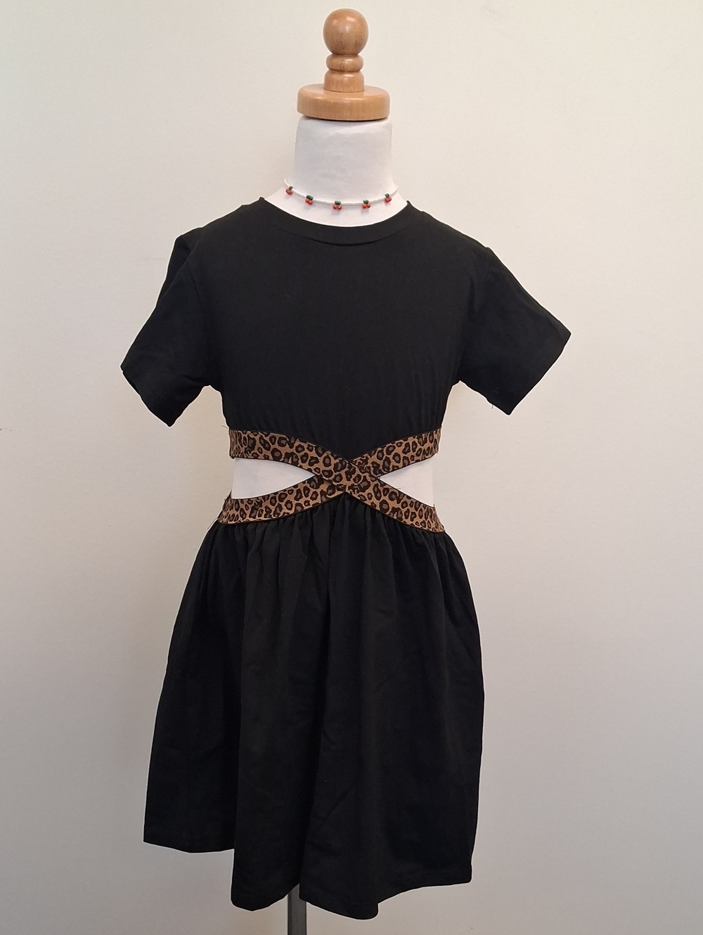 Girls Black Leopard Cutout Dress Size 6X